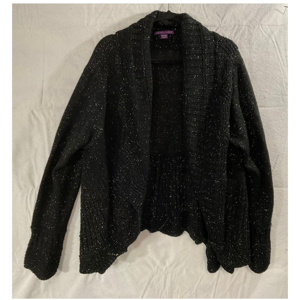 Beverly Drive Cardigan Women 20-22W/M Black Silver Metallic Shimmer Open Front